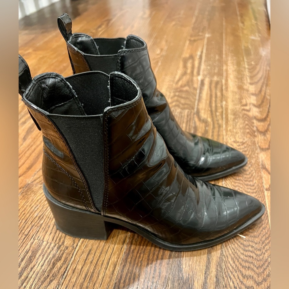Black Croc-Embossed Ankle Boots - Picture 5 of 9